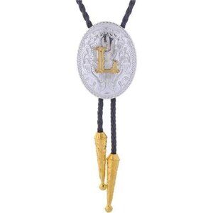 Gold Bolo Tie for Men- Golden Initial Letter L